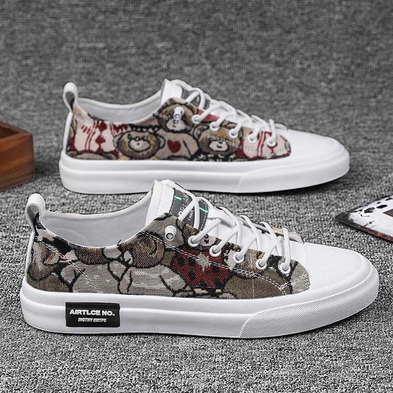 Men's Breathable Cartoon Bear Trendy Low-Top Casual Shoes - Four Seasons Wear-Resistant Flat Sneakers