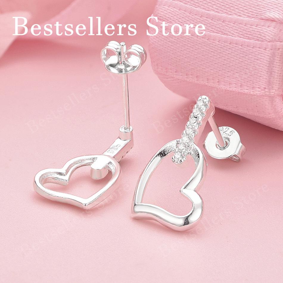 Elegant 925 Sterling Silver Luxurious Hollow Heart Zircon Stud Earrings for Women Fashion Wedding Party Gifts Jewelry
