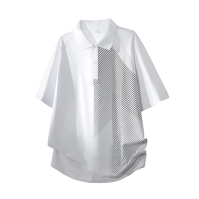 Summer Ice Silk Short Sleeve T-shirt Men's Loose Half Sleeve T-shirt Ice Silk Thin Collar Polo Shirt