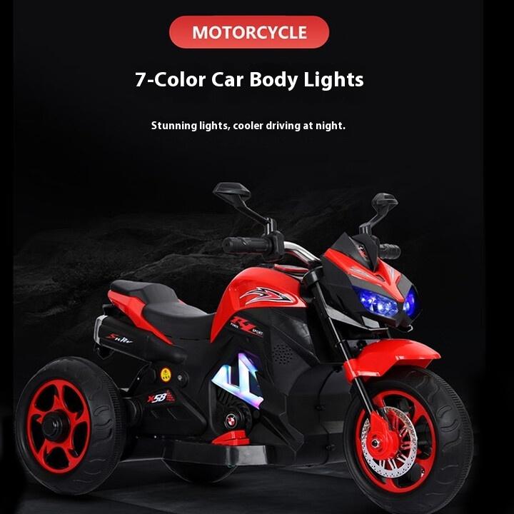 Children's electric motorcycle 1-10 years old boys and girls charging toy battery car baby three-wheeled stroller can seat people