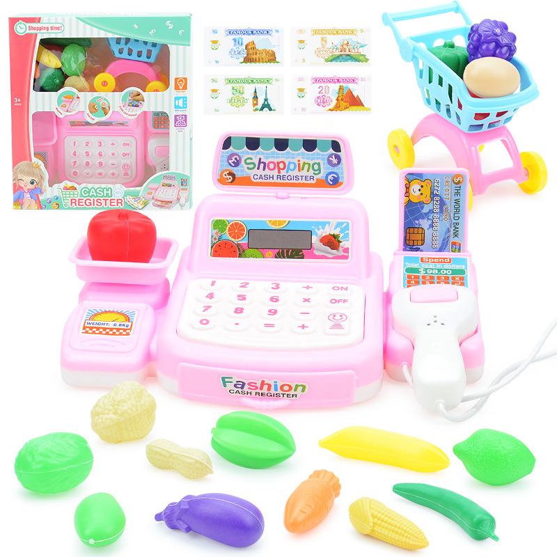Children'S Lighting And Sound Effects Supermarket Cash Register Toy Set, Playing House Fruits And Vegetables Simulation Checkout Page