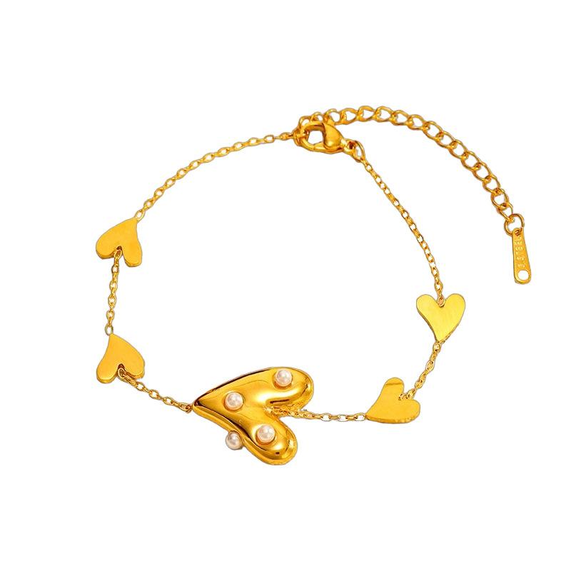 Fashion Heart Gold Titanium Steel Bracelet Luxury Tarnish Free 18K Real Gold Plated Stainless Steel Jewelry