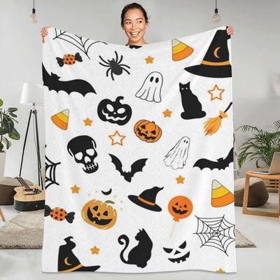Zachte Dekens Horror Halloween Pompoen Vleermuis En Geest Plaid Trick or Treat Flanel Sprei Voor Huisdecoratie Bedovertrek