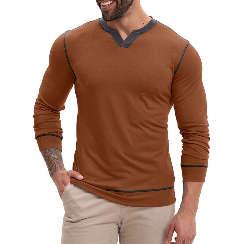 Men's V-neck long-sleeved T-shirt Casual men's base layer top T-shirt and sweatshirt
