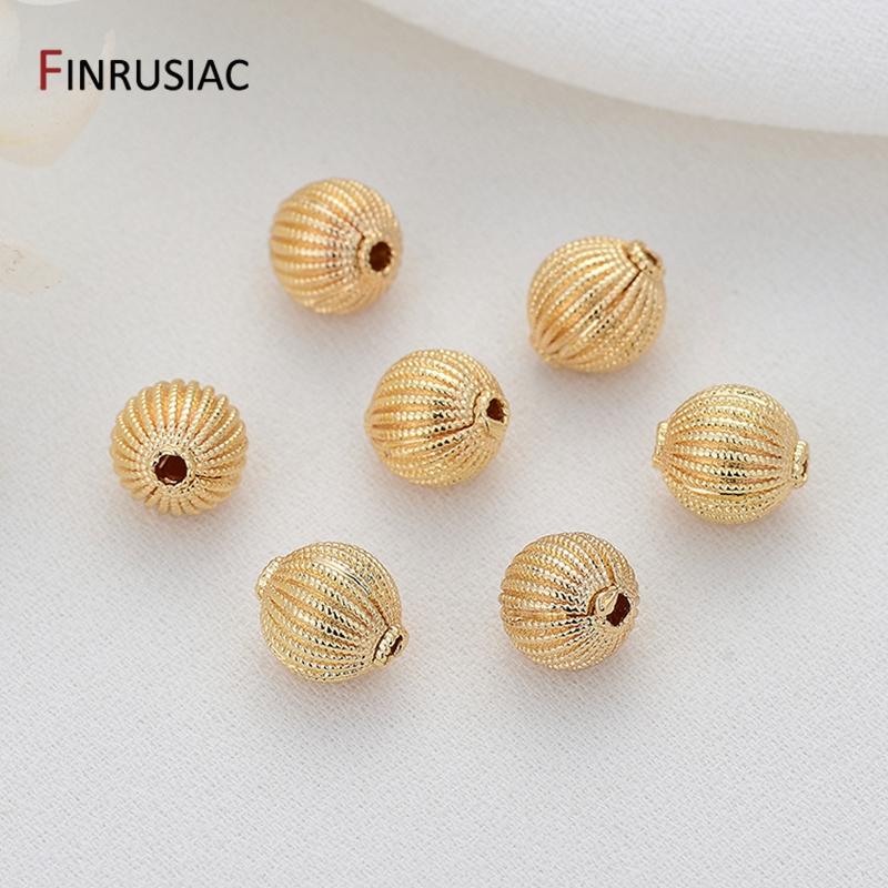 

14K gold plated Brass round beads hollow flower pattern beads diy jewelry hand-made beaded jewelry accessories 4 pieces