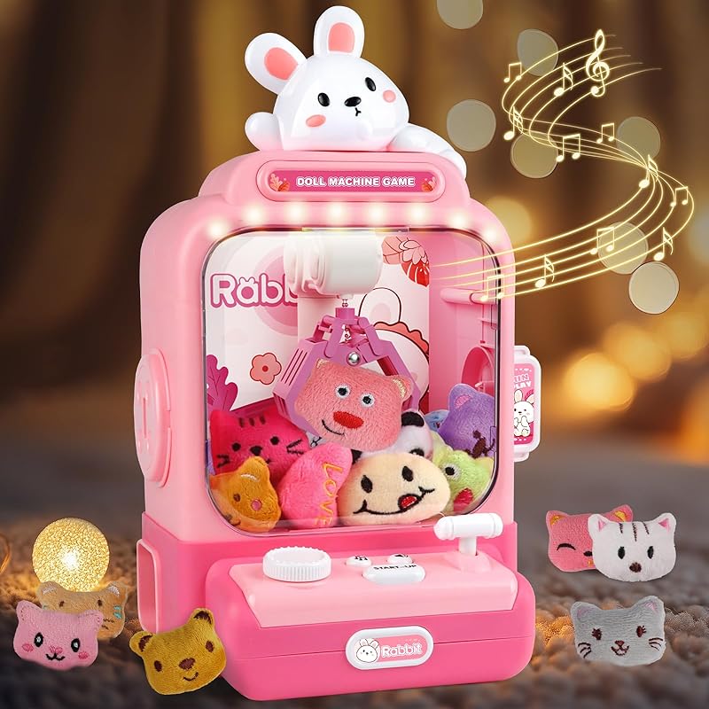 Claw Machine for Kids,Mini Vending Machines Candy Grabber Prize Dispenser Toys for Girls,Electronic Arcade Claw Game Machine for Party Birthday with Light Bunny Claw