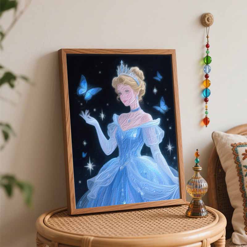 Disney Blue Princess Butterfly Painting by Numbers Hand Filled Drawing Art Kit Home Decor