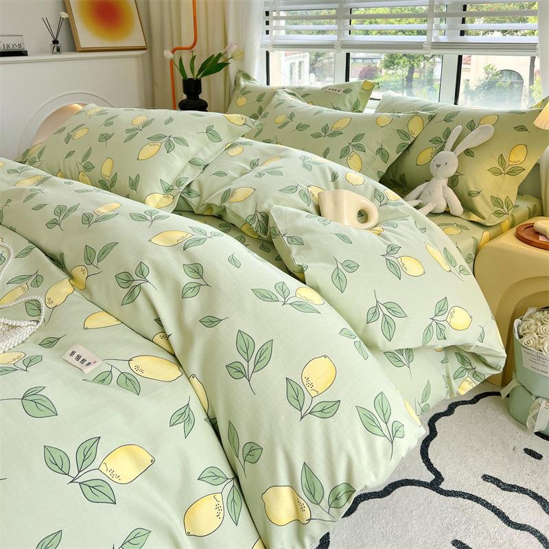 Set de pat din bumbac din patru piese, set din trei piese de husă de pilota de dormitor din bumbac pur și cearșaf de pat