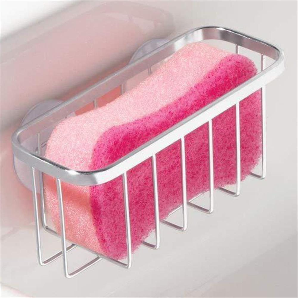 Sponge Holder Suction Cups Kitchen Sink Drain Rack Soap Storage Shelf Organizer