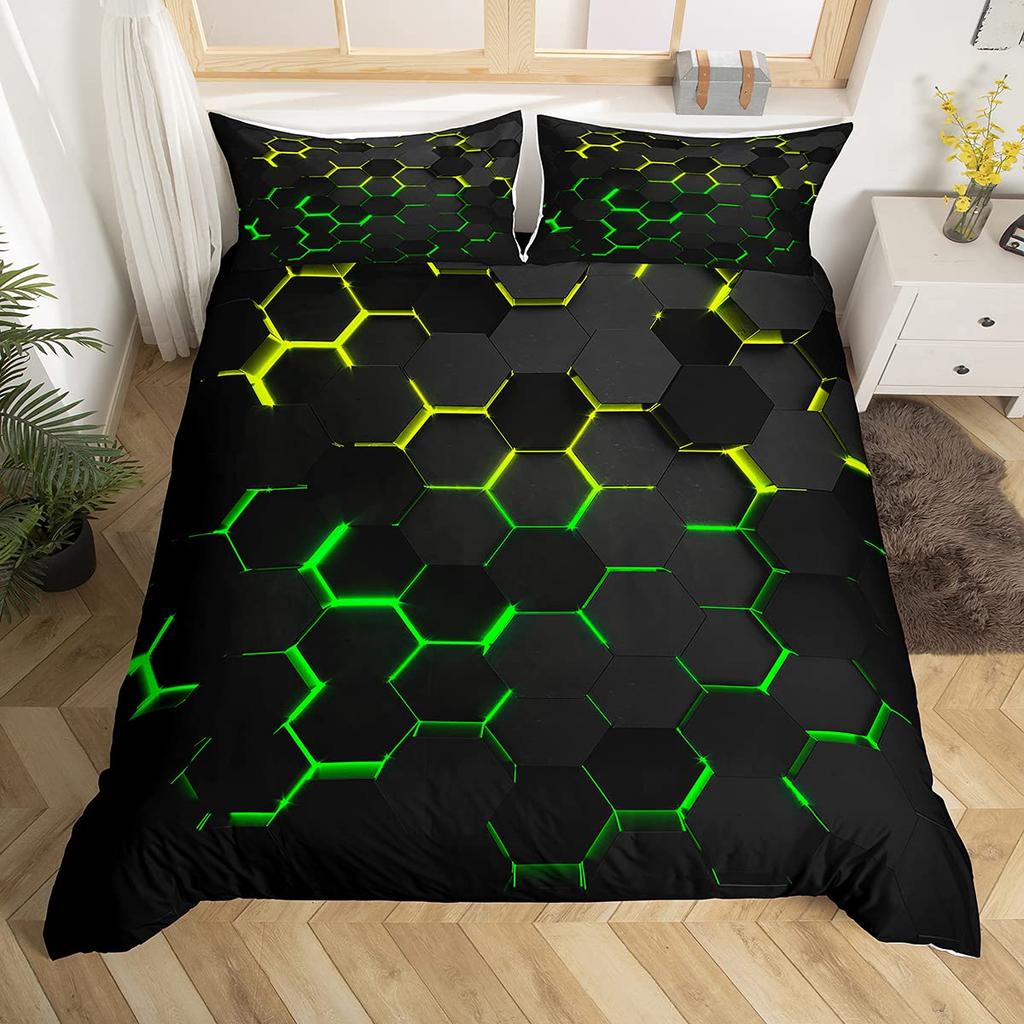 Honeycomb-Duvet Covers For Kids Teens Queen Lightweight Down Quilt Covers Room Decor 2 Pillowcases 1 Duvet Cover No Comforter