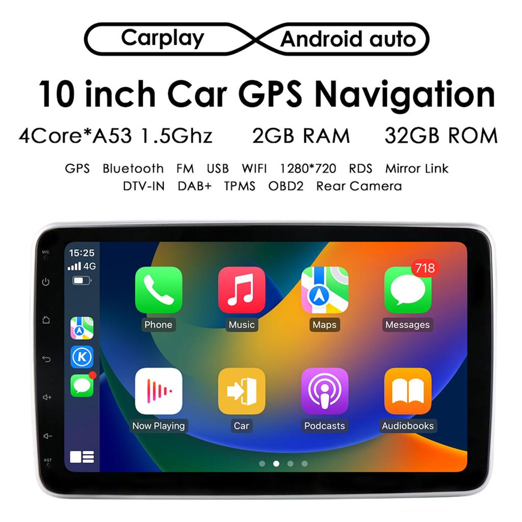 Car Radio Ossuret  1Din 10 Inch Touch Screen 360°  Rotatable Android 13 GPS