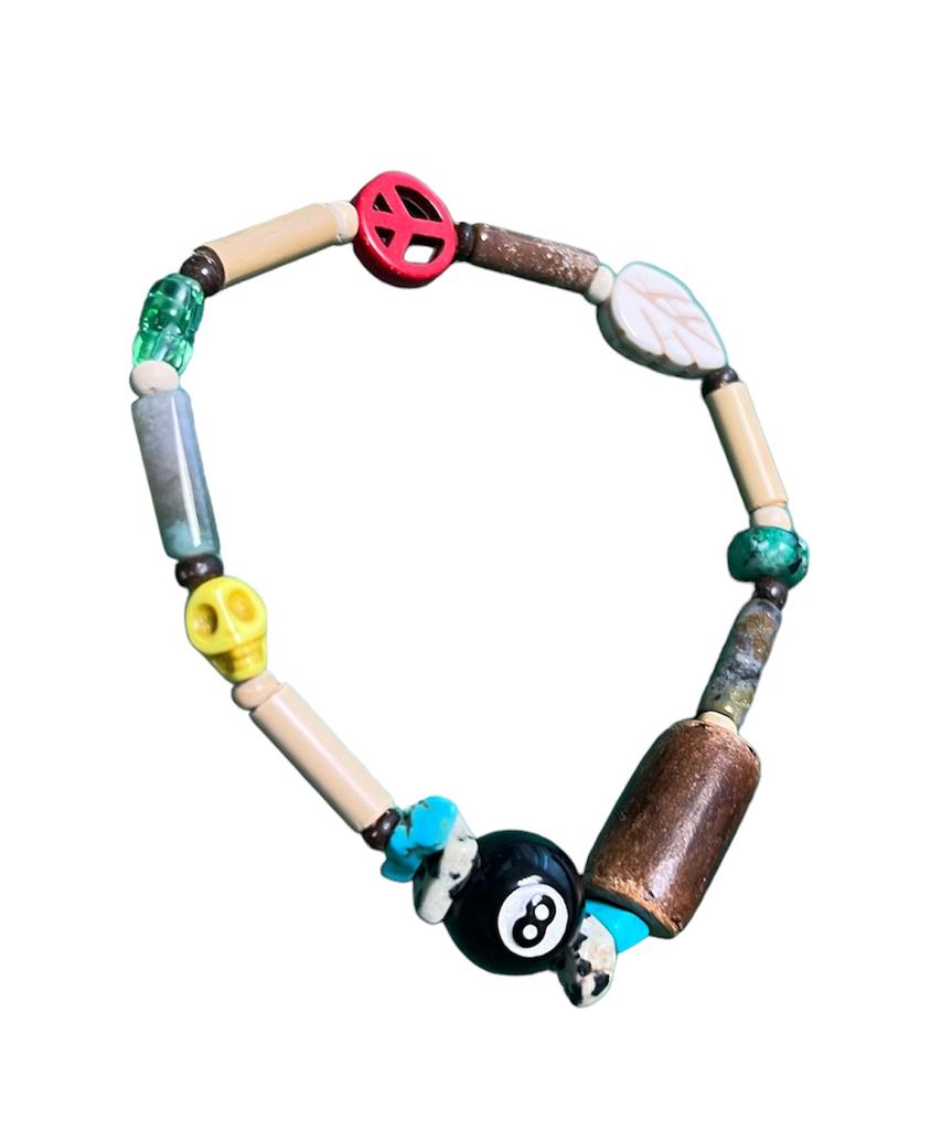 Sk8Er Rock Eightball Wood Stone Bead Bracelet 001