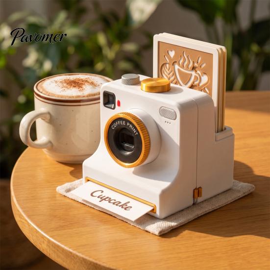 Cappuccino Pattern Maker 3D Printed Latte Art Camera, Manual Coffee Powder Printer with Barista Template Cards, Cocoa Cinnamon Stencil for Hot