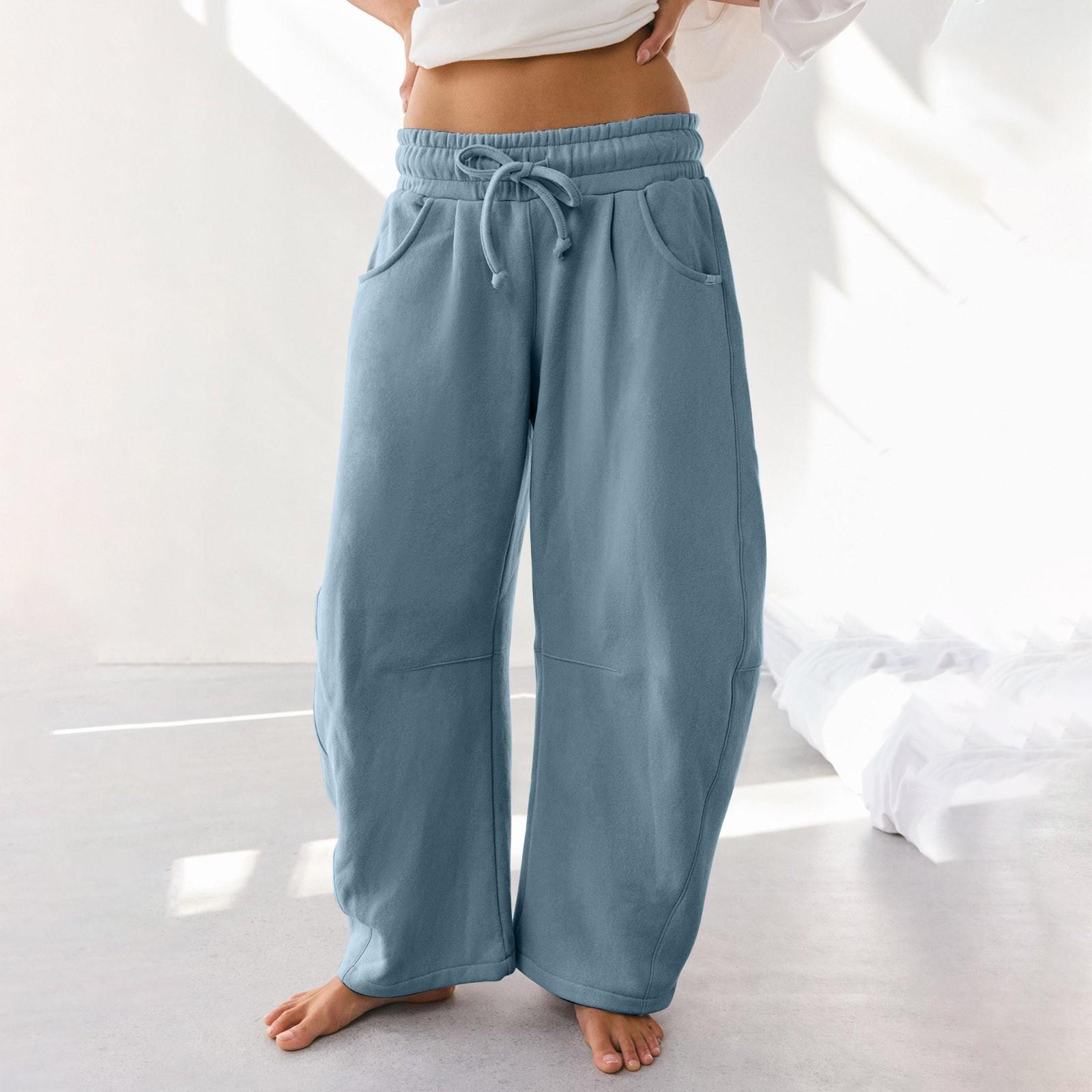 

Женские спортивные брюки Barrel Leg с эластичной талией и завязками на талии, повседневные брюки-палаццо из хлопка с карманами S