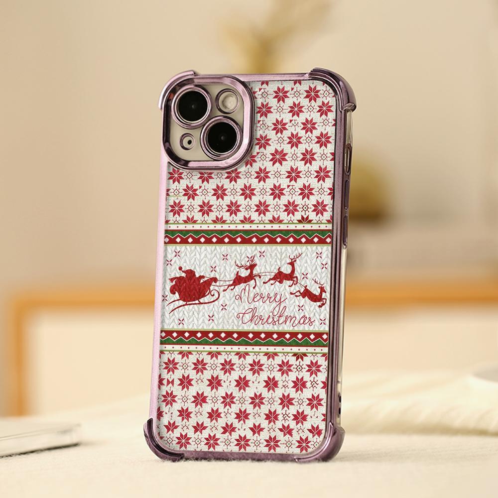 Ae112 Merry Christmas Art Electroplated TPU Phone Cases for iPhone 16 15 13 11 Pro Max 14 Plus XR Infinix Smart 8 Tecno Four Corner Protection Cover