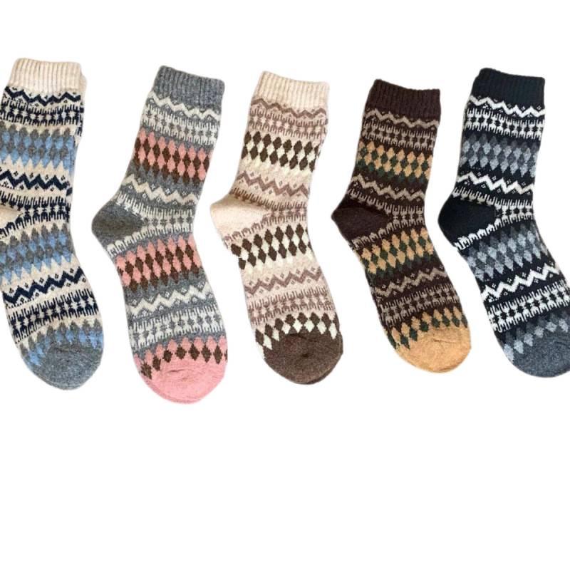Nordic Fair Isle Wool Slouch Socks - Warm, Retro Ethnic, Extra Thick, Long Winter Style