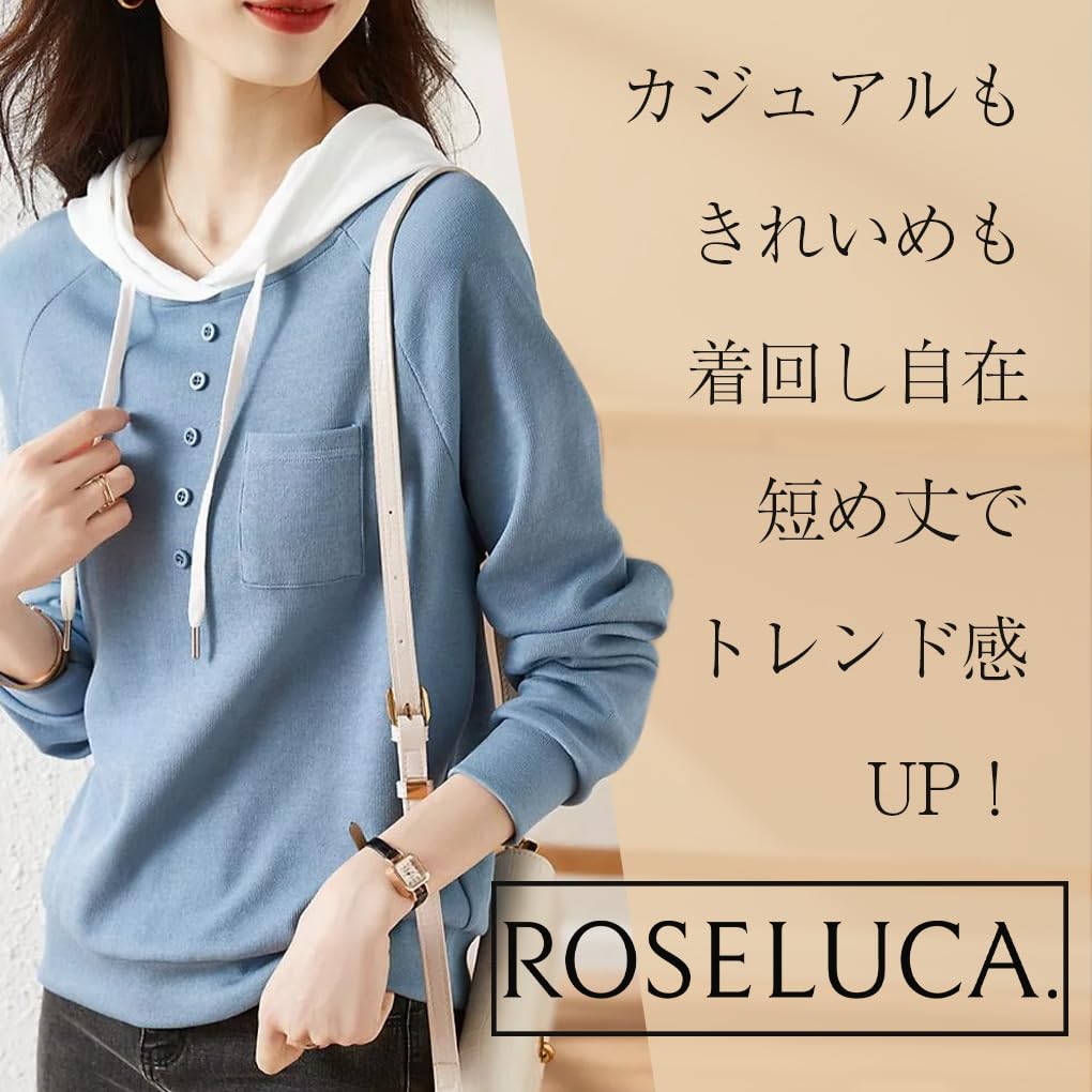 Autumn Long Pastel Natural Korean Size M ROSELUCA. Women's Hoodie/Cut-and-Sew Top, Sleeve, Colors, Lightweight, Breathable, Sweatshirt, Style,