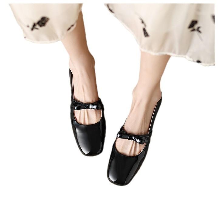 Low heel thick heel bow Mary Jane shoes women's 2025 spring and autumn new patent leather light mouth single shoes