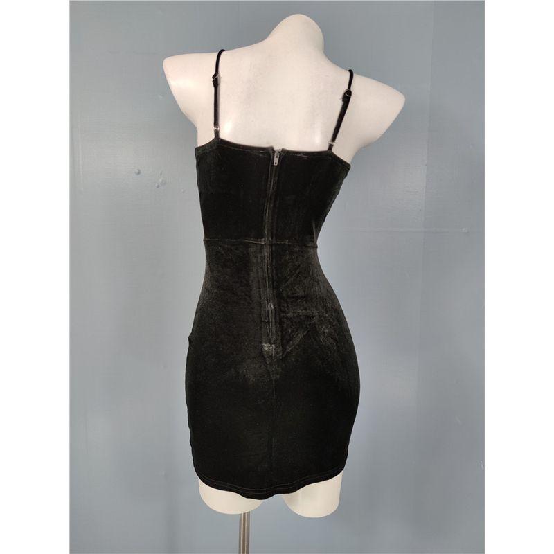 Foreign Trade Order Gyaru Sexy Love Home Sling Velvet Velvet Diamond Decorations Black Hepburn Elegant Short Dress Women