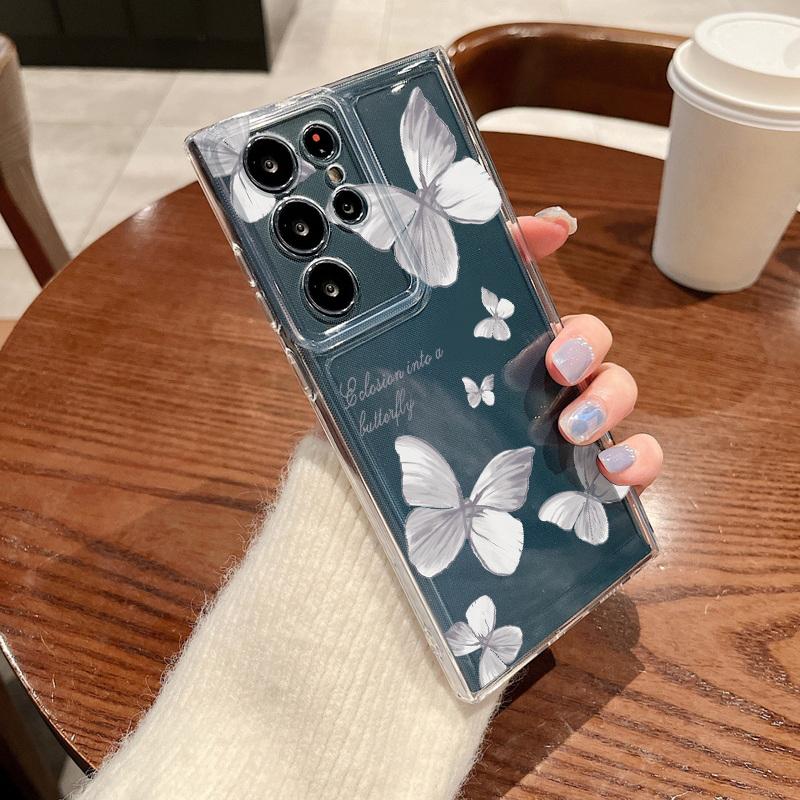 Retro Butterfly Print Phone Case For Samsung Galaxy S26 S25 S24 S23 Ultra S22 S26 Plus S24 S21 FE S25 Edge Clear Soft TPU Cover