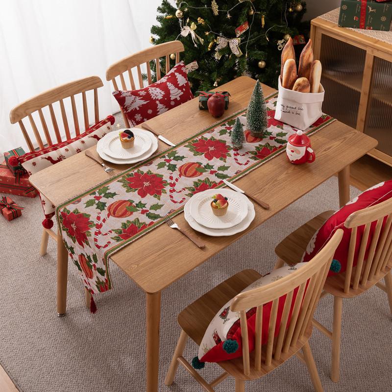 Christmas Table Runner Red Holiday Table Decor Reindeer Snowflakes Pine Trees Festive Dining Room Decoration for Christmas Party