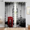 Perdele Imprimate 3D Alb-Negru Clădire Oraș Vedere Stradală Autobuz Roșu Mașină Galbenă Perdele Decorative Moderne Simple 2 Buc.