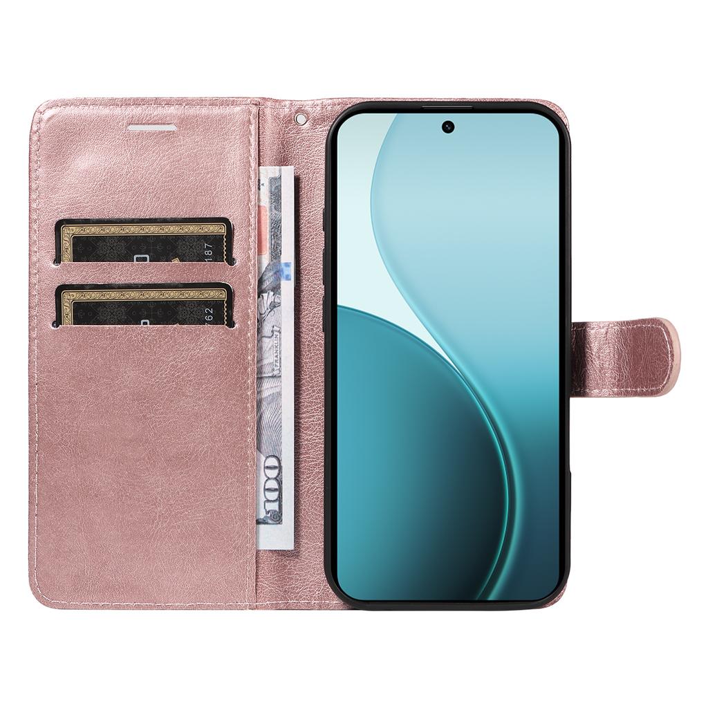 For Oppo Reno14 Pro 5G (China)/Oppo Reno14 Pro 5G (Global) Leather Wallet Case with Strap Solid Color Phone Stand Cover