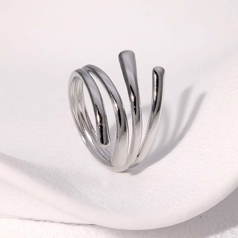 Stainless Steel Gold Color Geometric Open Rings For Women Vintage Metal Irregular Hollow Adjustable Ring Jewelry Gift