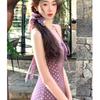 Purple Polka Dot Backless Neck Dress Women's Summer High-end Slim-fit Skirt Spice Girl Style Waist-wrapped Hip Dress