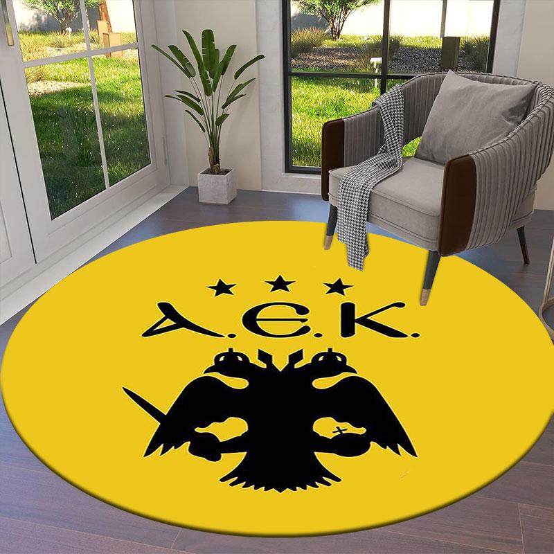 AEK Athens F.C Round Area Rug,Carpet Rug for Living Room Bedroom Sofa Playroom Decor,Non-slip Floor Mat