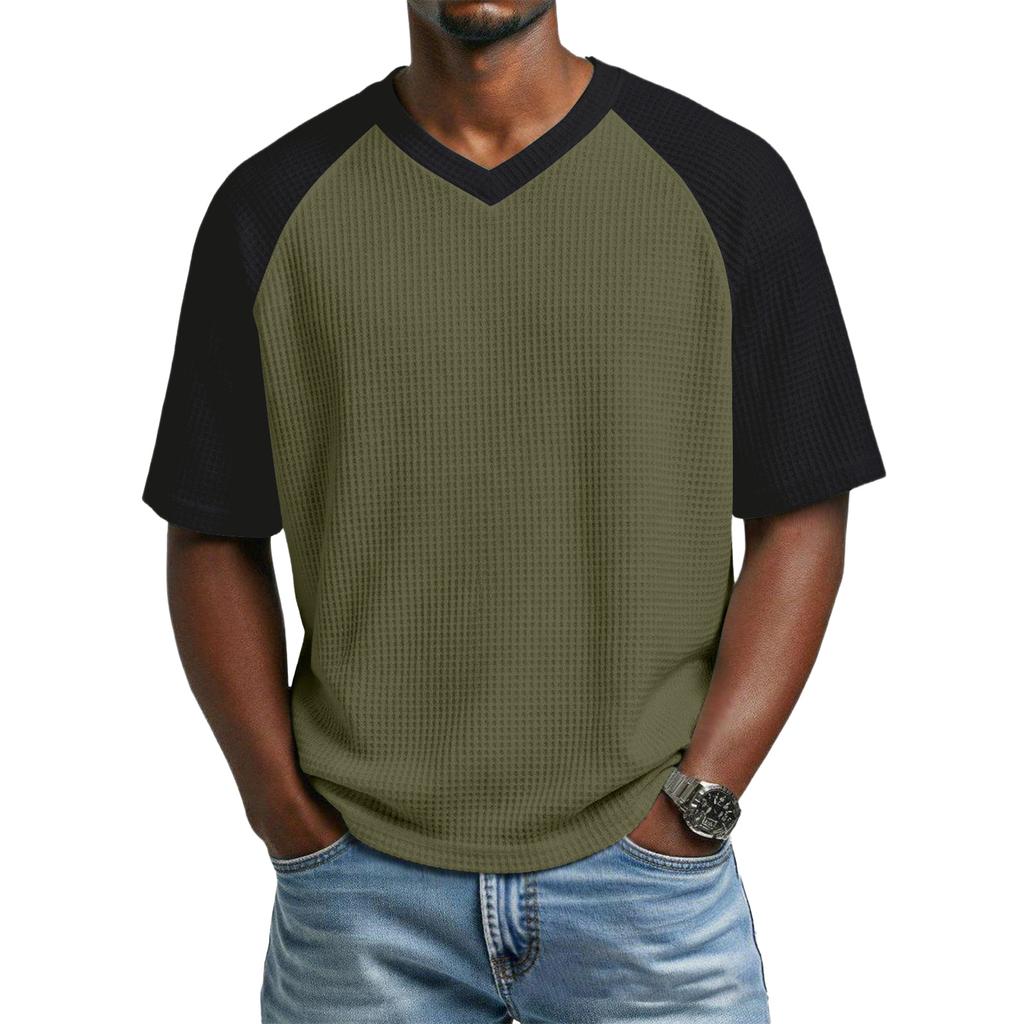 Men's Casual V-Neck Raglan Short-Sleeve Top