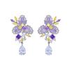 French Light Luxury Temperament Design Sense Flower Full Diamond Drop Earrings Bright Zircon Ear Jewelry