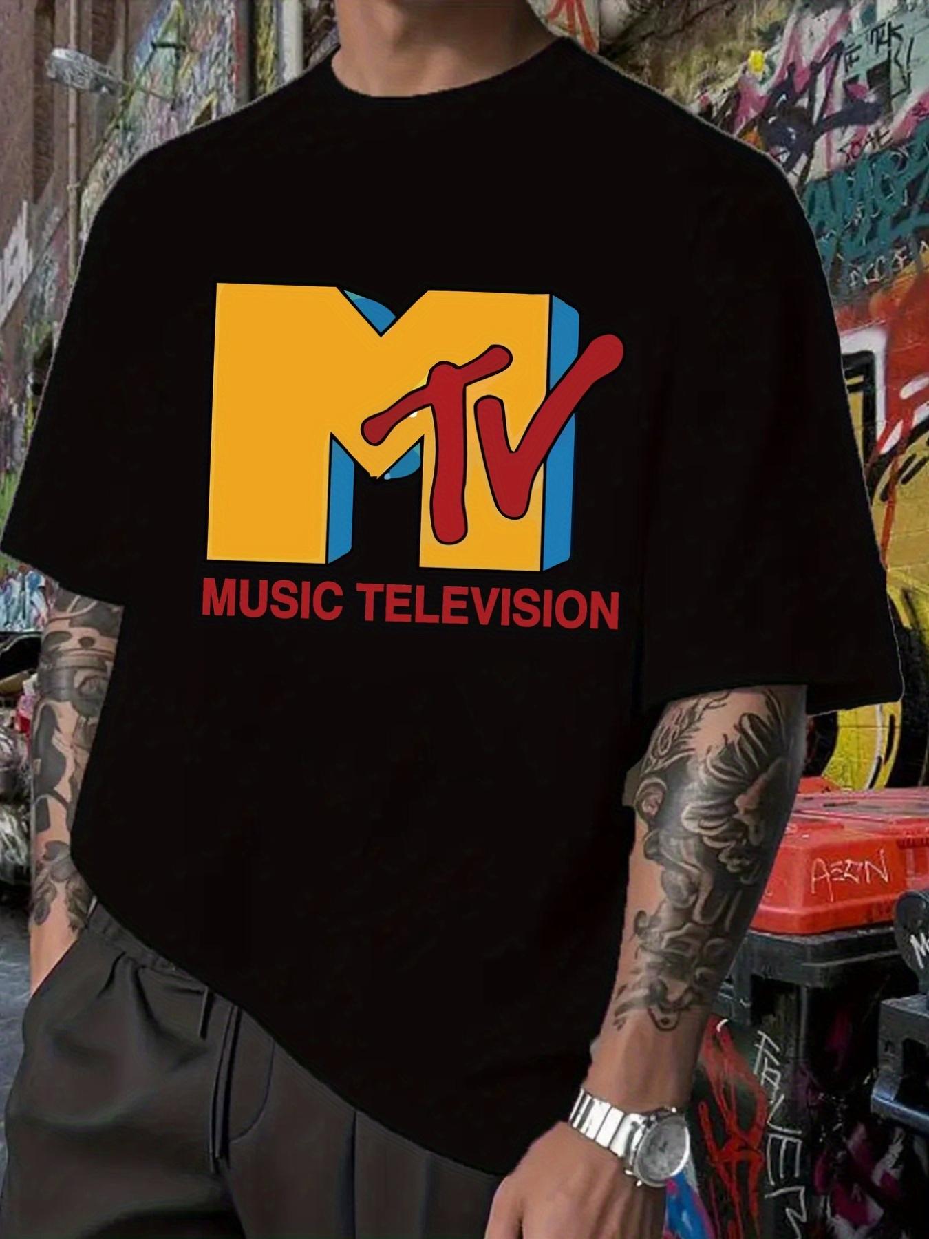 MTV Graphic T-shirt - Bold MTV Logo Tee in Black with Yellow & Red Accent - Music Television Shirt for Concerts M