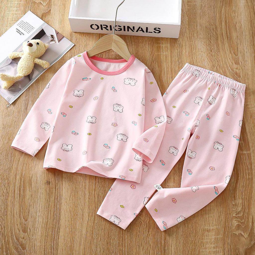Kids' Autumn Lycra Cotton Pants Set: High-Elastic, Cartoon Print, Soft & Skin-Friendly Home Wear.