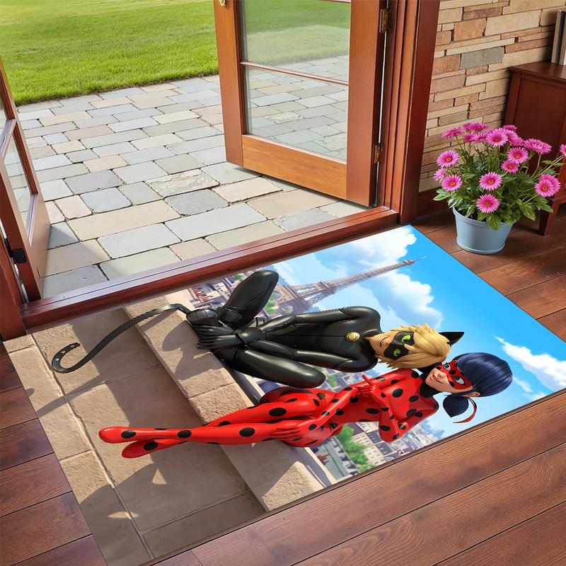 Tappeto in peluche di velluto di cristallo con stampa Miraculous Ladybug Anti?Indumenti da notte?Tappeto da Pavimento Resistente per Decorazione Domestica Interna