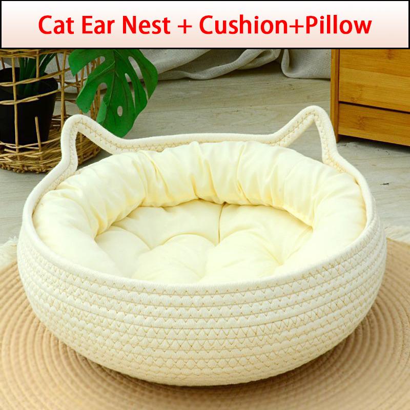 Patul pentru pisici Four Seasons țesut tapițerie detașabilă Casă de dormit Pardoseală din ratan lavabil pentru pisici Accesorii pentru animale de companie