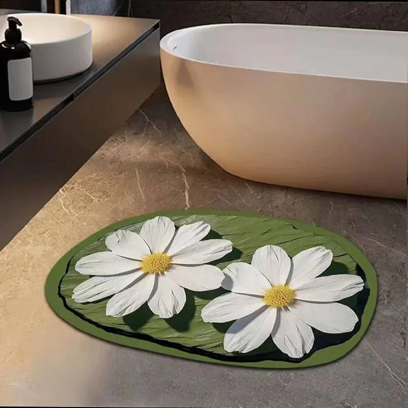 Soft Diatomite Mat Flower Diatomaceous Earth Bath Mats Non-slip Bathroom Tub Carpet Quick Dry Women Room Door Rug Absorbent