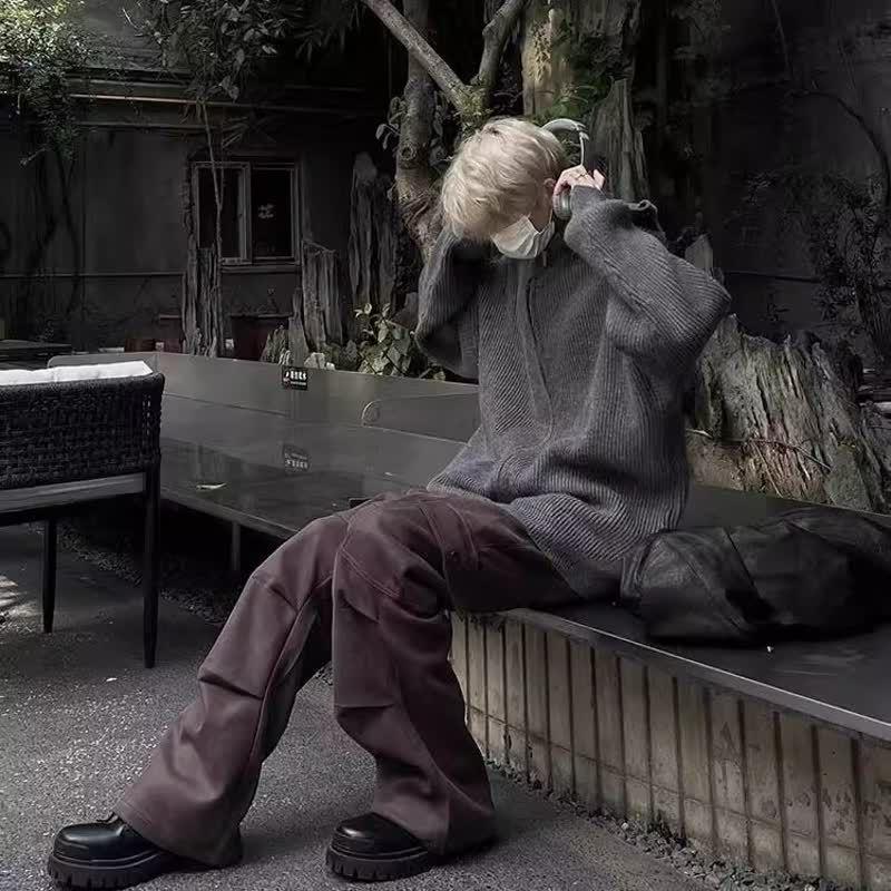 Unisex American Retro Zippered Hoodie Cardigan for Spring & Autumn - Lazy Style Casual Knitwear