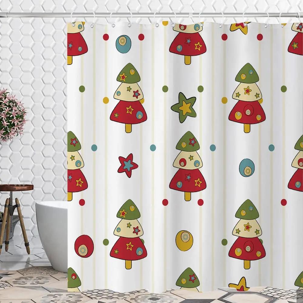 Cute Colorful Red Polka Dot Circle Shower Curtain,Rainbow Bathroom Shower Curtains With Hooks,Waterproof Funny Bathroom Curtains