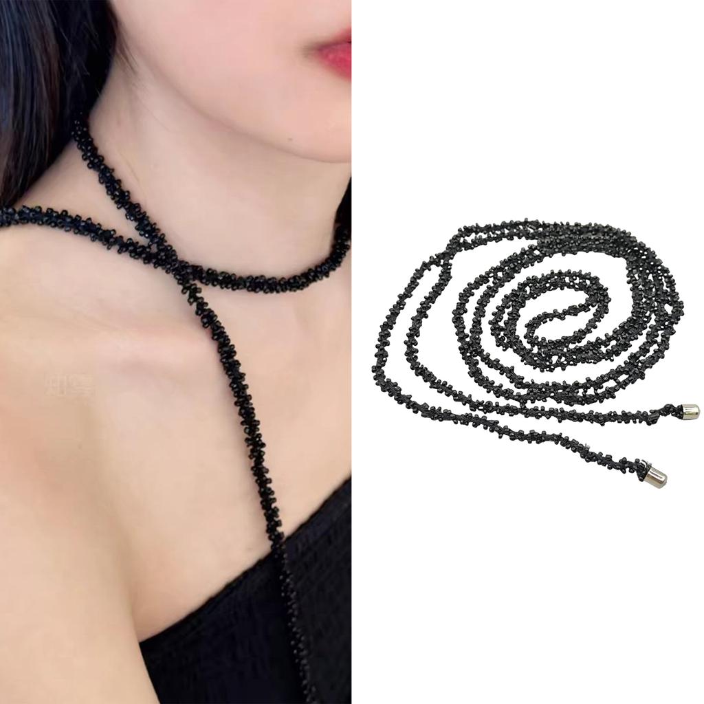 Long Statement Artificial Crystal Beaded Necklace Vintage Inspired Lightweight Multilayer Neckchain Handmade Accessory