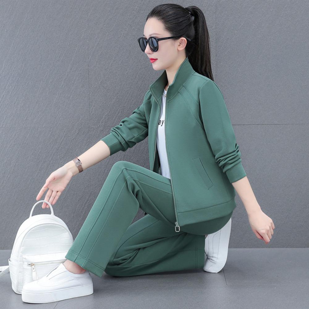 

Женский модный повседневный спортивный костюм-тройка большого размера для весны и осени XS зелёный