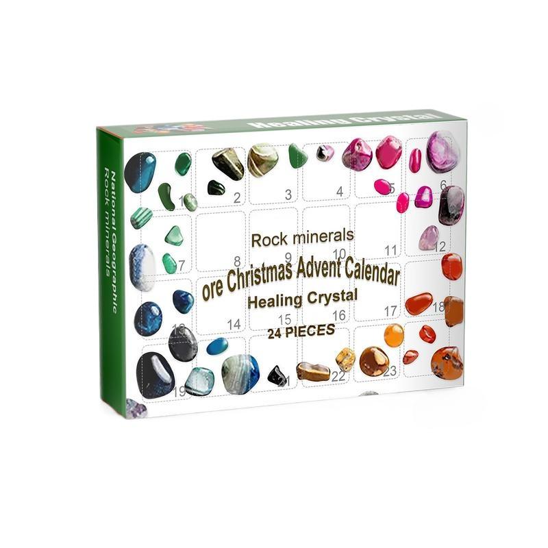 24 Day Stone Advent Calendar Rock Mineral Crystal Collection 24 Grid Christmas Countdown Calendar Educational Gift for Kids