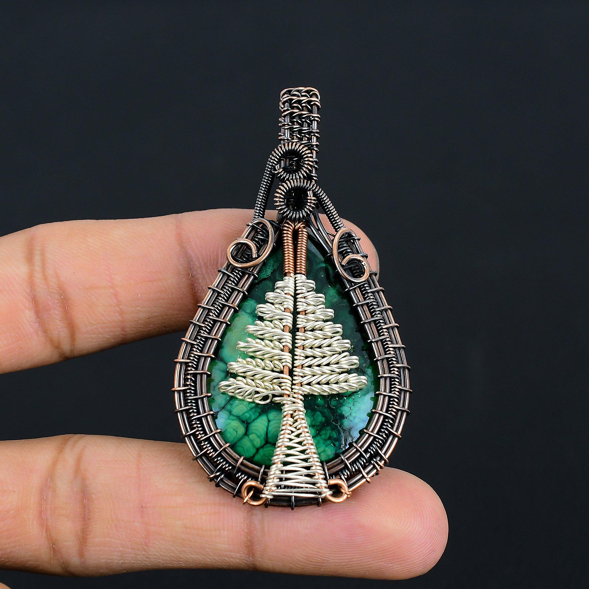 

Tree Of Life Malachite Pendant, 999 Copper Wire Wrapped Pendant Jewelry. Gift For Women Handmade Pendant Gemstone Jewelry 2.55 Inches