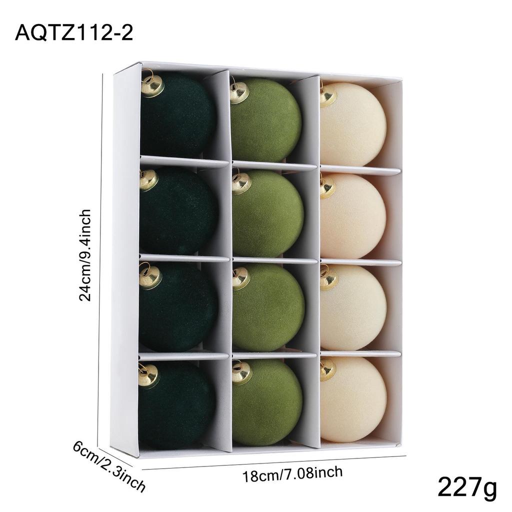 Set of 6 Christmas Tree Ornaments: 8cm Plastic Flocking Colored Balls