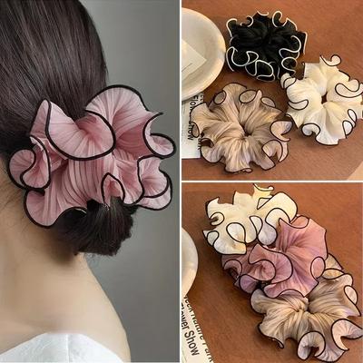 1Pcs New Korean Retro Folded Chiffon Oversize Scrunchies Women Sweet Temperament Fashion Exaggerated Hair Band Hair Accessorie