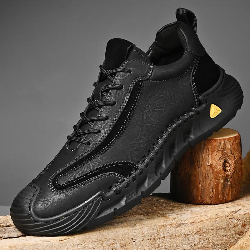 

Casual shoes men s autumn new leather soft-sided soft-soled sports shoes light and non-slip large-size men s shoes 46 чёрный