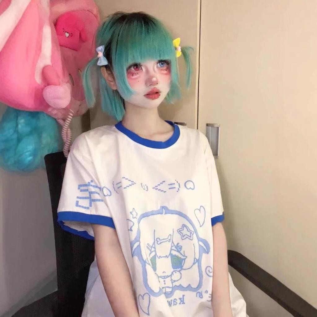 Japanese Style Cute Patchwork T-shirt for Women - Summer Short Sleeve Loose Fit