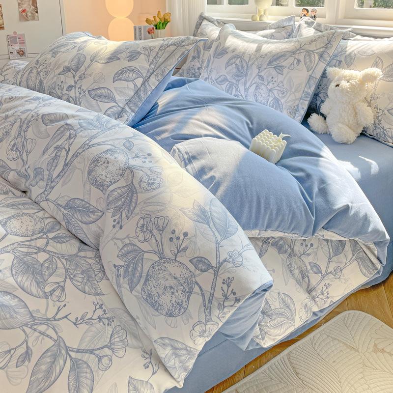 Category A 100% Cotton Brushed Four-Piece Bedding Set, Duvet Cover, Pure Cotton, Spring and Autumn Thickened Bedding
