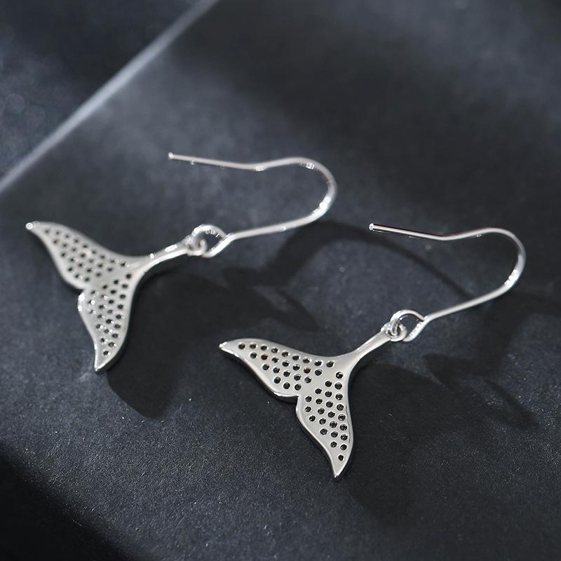 Exquisite Gold-Plated Fishtail Earrings with Full Diamond Design - Creative Gifts for Girls