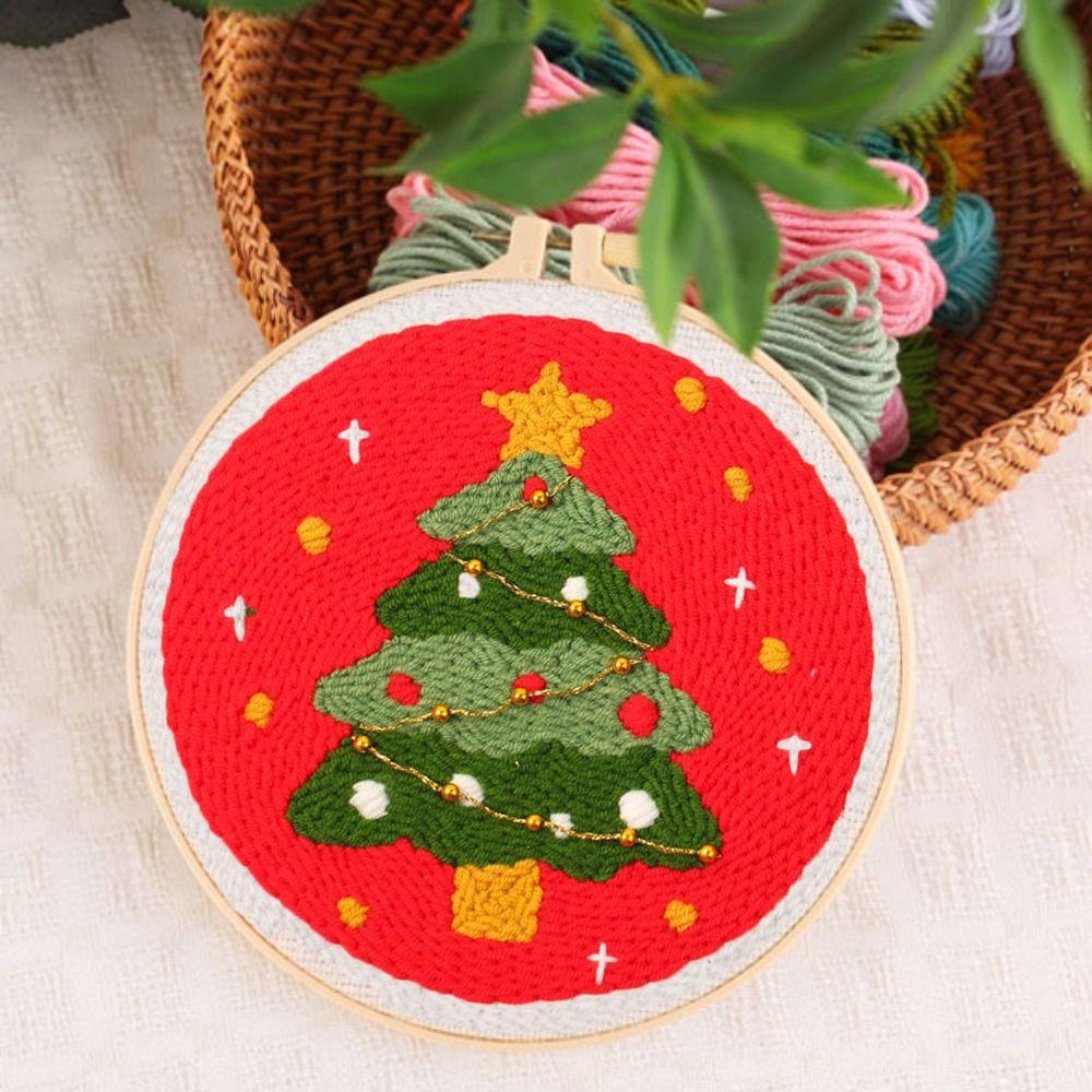 

Handmade Rug Punch Christmas Tree Embroidery Kit Home Decor Christmas Punch Needle Kit Beginner Style 1